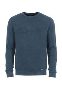 Ochnik - Granatowy sweter męski z logo. Kolor: niebieski. Materiał: bawełna