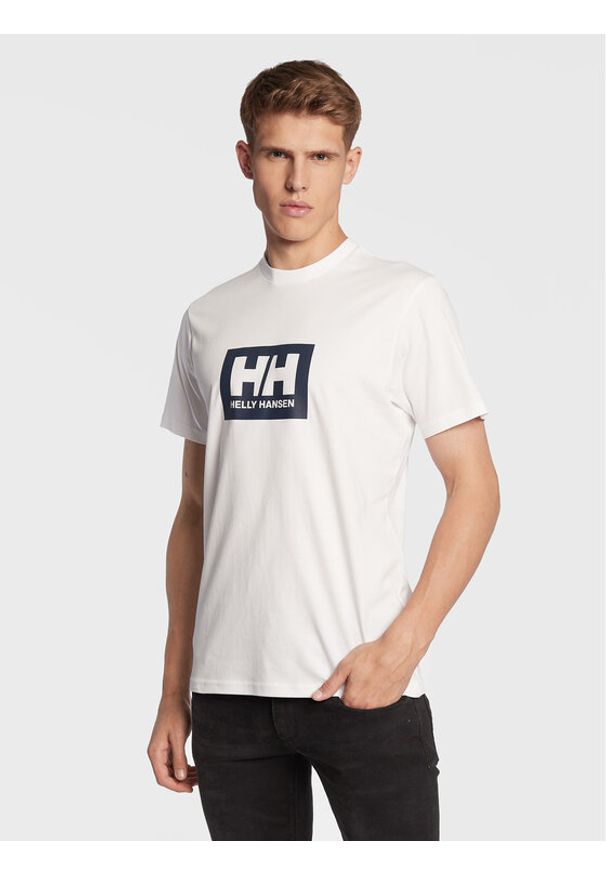 Helly Hansen T-Shirt Box 53285 Biały Regular Fit. Kolor: biały. Materiał: bawełna