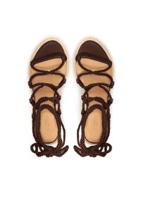 Kazar - Sandały na wysokim koturnie i platformie. Kolor: brązowy. Materiał: tkanina. Wzór: ze splotem. Sezon: lato. Obcas: na koturnie. Styl: wakacyjny, klasyczny #3