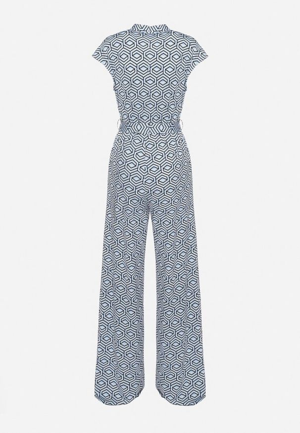 Born2be - Niebieski Kombinezon z Wiskozą Wiązany w Pasie Sosofia. Okazja: na spacer, na co dzień. Kolor: niebieski. Materiał: wiskoza. Styl: casual, elegancki