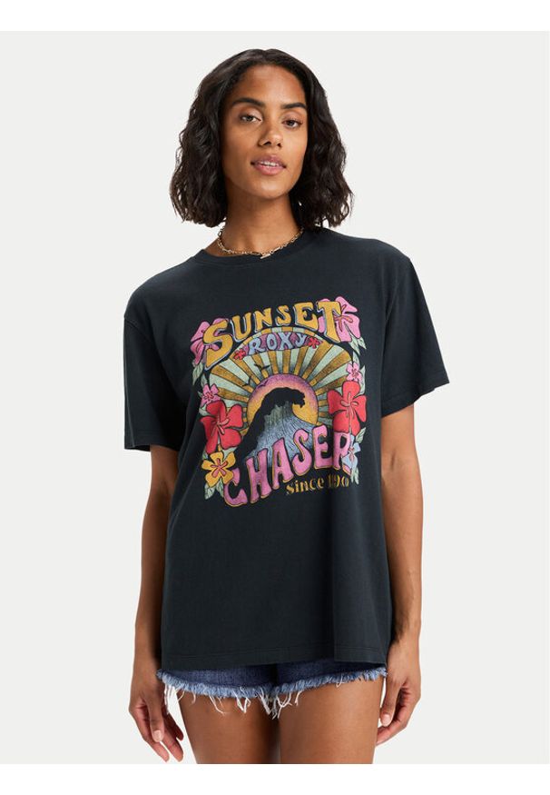 Roxy T-Shirt ERJZT06023 Czarny Regular Fit. Kolor: czarny. Materiał: bawełna