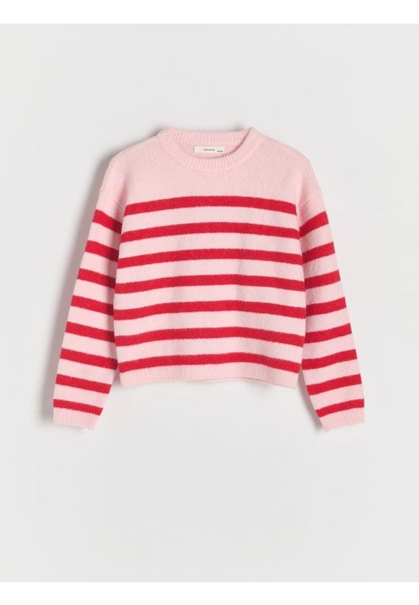 Reserved - Sweter w paski - różowy. Kolor: różowy. Materiał: dzianina. Wzór: paski
