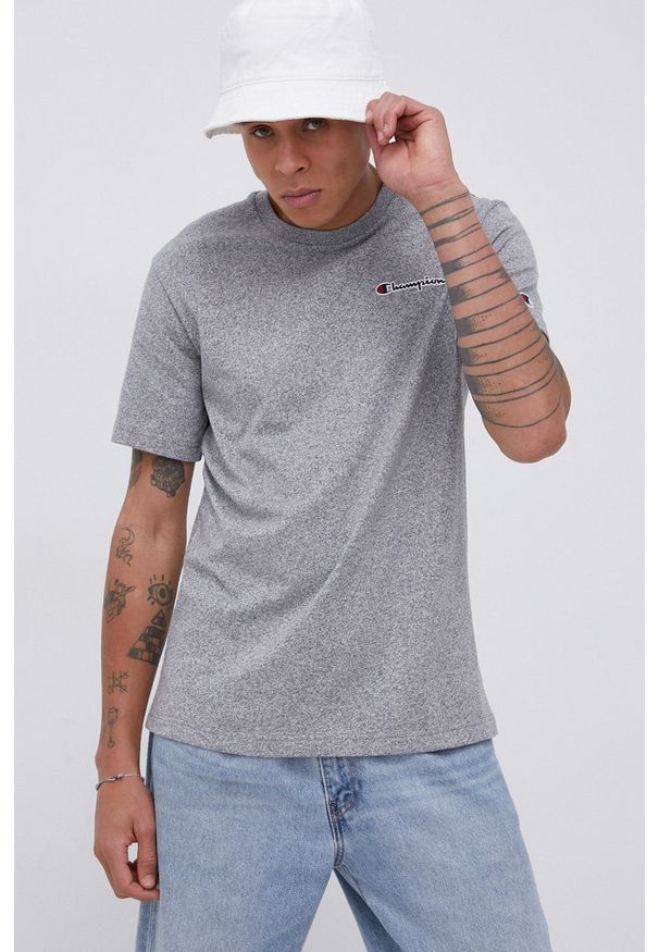 Champion - T-shirt bawełniany. Okazja: na co dzień. Kolor: szary. Materiał: bawełna. Wzór: gładki. Styl: casual