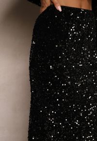 Renee - Czarna Cekinowa Spódnica w Koktajlowym Stylu Gumką w Pasie Berizola. Kolor: czarny. Wzór: gładki. Styl: wizytowy #4