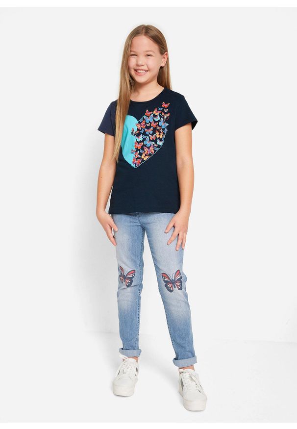 bonprix - T-shirt z czystej bawełny organicznej. Kolor: niebieski. Materiał: bawełna. Wzór: nadruk. Styl: klasyczny