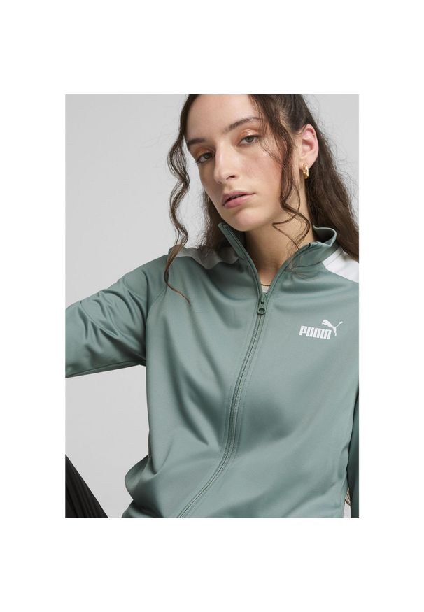 Puma - Damski dres z poliestru PUMA Green Moon. Kolor: zielony. Materiał: dresówka, poliester. Wzór: nadruk