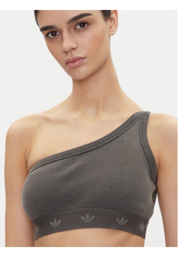 Adidas - adidas Top Ribbed JC7558 Szary Slim Fit. Kolor: szary. Materiał: bawełna