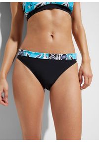 bonprix - Bikini z ramiączkami wiązanymi na szyi (2 części). Kolor: czarny. Wzór: nadruk