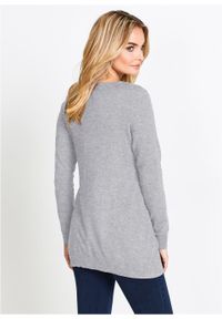 Długi sweter rozpinany bonprix jasnoszary melanż. Kolor: szary. Długość: długie. Wzór: melanż. Styl: klasyczny #3