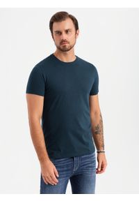 Ombre Clothing - Zestaw męskich bawełnianych t-shirtów BASIC z okrągłym dekoltem – czarny/granatowy/khaki V3 OM-TSBS-0232 - XXL. Okazja: na co dzień. Kolor: niebieski. Materiał: bawełna. Styl: casual, klasyczny #5