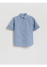 Reserved - Bawełniana koszula w kratę - granatowy. Kolor: niebieski. Materiał: bawełna