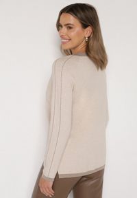 Born2be - Beżowy Sweter Ozdobiony Paskami i Aplikacją Tusanne. Okazja: na co dzień. Kolor: beżowy. Materiał: jeans. Wzór: aplikacja. Styl: casual, elegancki #4