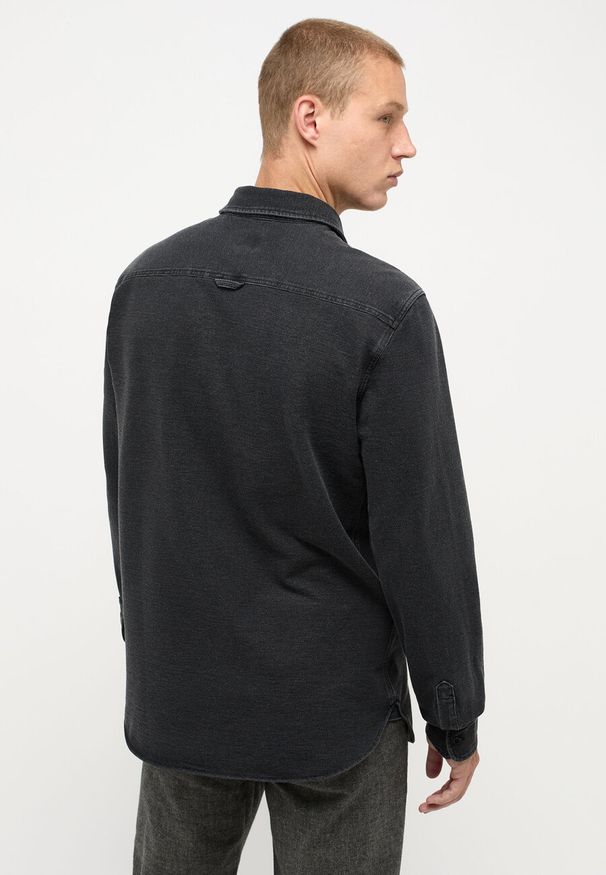 Mustang - Męska Koszula MUSTANG Clemens Knit Terry Shirt Denim Black 1014626 4000 800. Materiał: denim