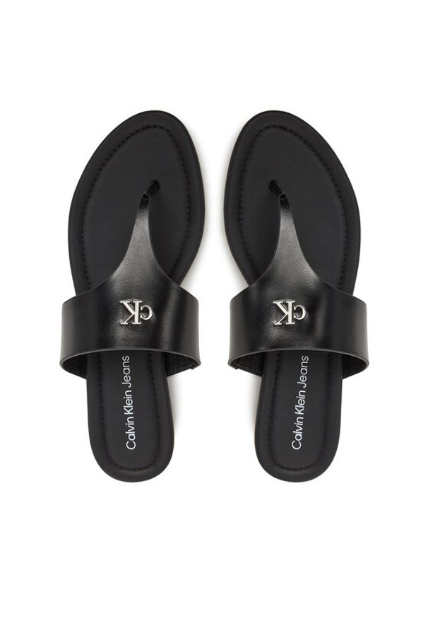 Calvin Klein Jeans Japonki Flat Sandal Toepost Mg YW0YW01691 Czarny. Kolor: czarny. Materiał: skóra