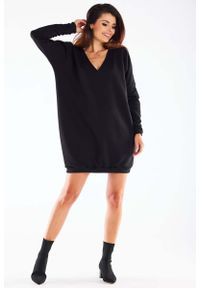 Infinite You - Oversizowa Mini Sukienka z Bawełny - Czarna. Kolor: czarny. Materiał: bawełna. Długość: mini