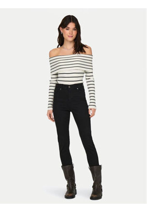 JDY Bluzka Liva 15336133 Écru Slim Fit. Materiał: syntetyk