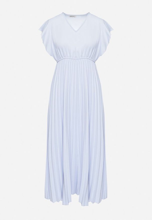 Born2be - Jasnoniebieska Plisowana Sukienka Maxi Rozkloszowana z Luźnymi Rękawkami Serahpine. Okazja: na co dzień, na spacer, na imprezę. Kolor: niebieski. Długość rękawa: krótki rękaw. Typ sukienki: proste. Styl: casual. Długość: maxi