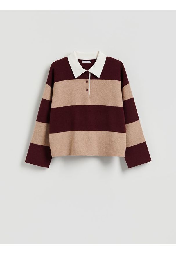 Reserved - Sweter polo w paski - wielobarwny. Typ kołnierza: polo. Materiał: wełna, dzianina. Wzór: paski