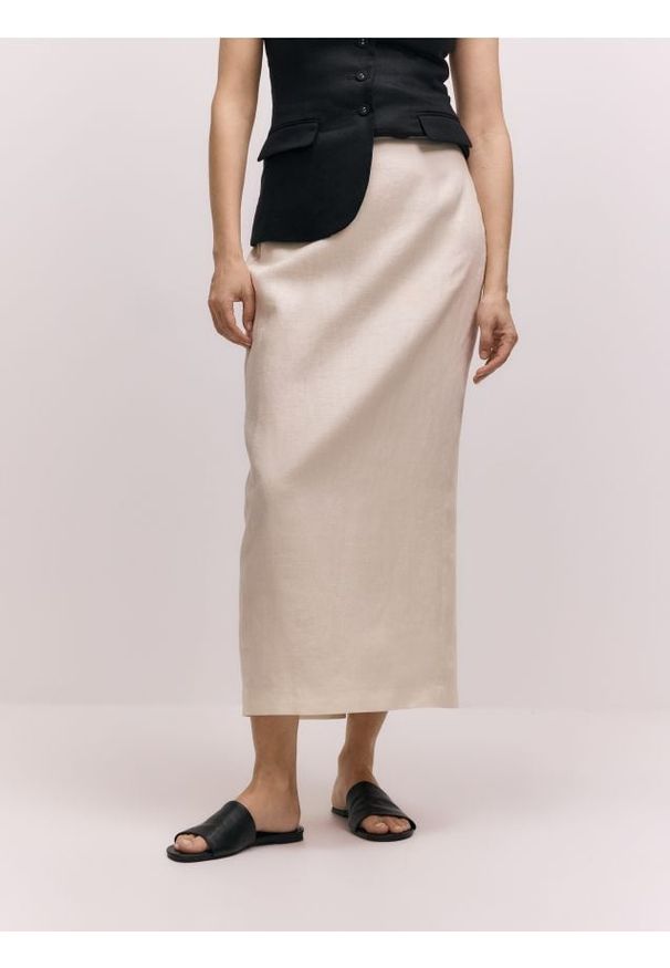 Reserved - Lniana spódnica - złamana biel. Materiał: len