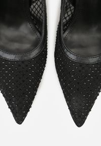 Renee - Czarne Siateczkowe Sandały na Szpilce Slingback z Cyrkoniami Nemenlaeno. Zapięcie: sprzączka. Kolor: czarny. Obcas: na szpilce #6