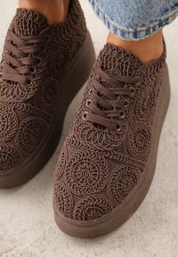 Born2be - Brązowe Sneakersy z Plecionki na Grubej Podeszwie w Stylu Boho Dacara. Okazja: na co dzień. Kolor: brązowy. Materiał: jeans. Szerokość cholewki: normalna #7