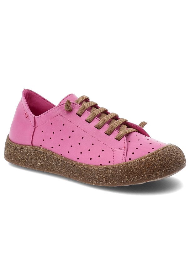 Ravini - Półbuty damskie Revini, ze skóry naturalnej licowej ażurowa cholewka sznurowanie wygodna podeszwa casual, różowe, 1301-1. Okazja: na co dzień. Zapięcie: sznurówki. Kolor: różowy. Materiał: skóra. Szerokość cholewki: normalna. Wzór: ażurowy. Styl: casual