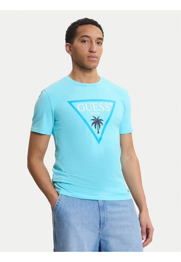 Guess T-Shirt F6GI09 J1314 Niebieski Slim Fit. Kolor: niebieski. Materiał: bawełna