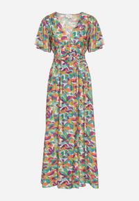 Born2be - Zielona Sukienka z Wiskozy z Ozdobnymi Marszczeniami i Gumką w Pasie z Rozcięciem na Dole Fierasa. Okazja: na co dzień. Typ kołnierza: dekolt w kształcie V. Kolor: zielony. Materiał: wiskoza. Typ sukienki: proste. Styl: casual, elegancki #6