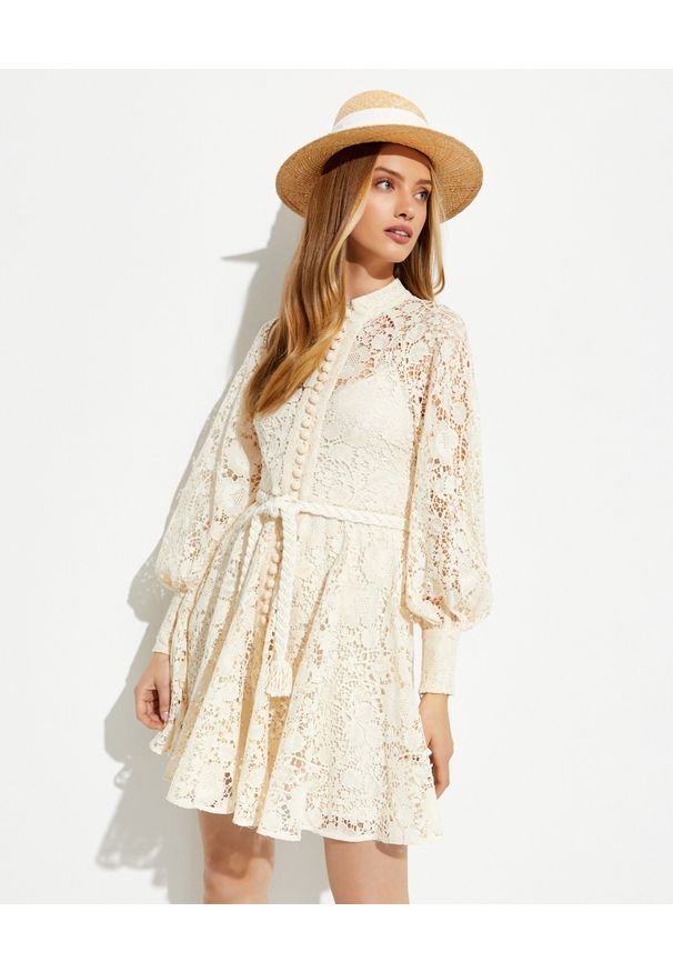 ZIMMERMANN - Sukienka z bawełnianej koronki Cassia. Kolor: biały. Materiał: bawełna, koronka. Wzór: koronka. Długość: mini