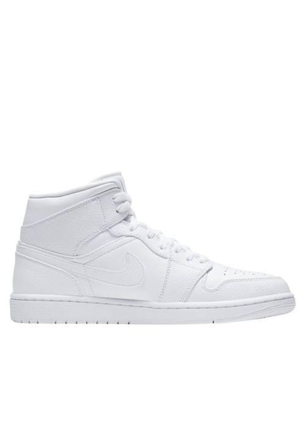 Buty do chodzenia męskie Nike Air Jordan 1 Mid. Wysokość cholewki: za kostkę. Zapięcie: sznurówki. Kolor: biały, wielokolorowy. Materiał: tkanina, skóra, materiał, syntetyk. Szerokość cholewki: normalna. Model: Nike Air Jordan. Sport: turystyka piesza