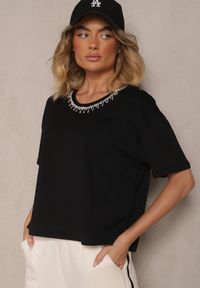Renee - Czarny T-shirt z Bawełny z Cyrkoniami Fadeola. Okazja: na co dzień. Kolor: czarny. Materiał: bawełna. Styl: klasyczny, elegancki, casual #3