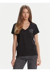Karl Lagerfeld - KARL LAGERFELD T-Shirt A3W17104 Czarny Regular Fit. Typ kołnierza: dekolt w karo. Kolor: czarny. Materiał: bawełna