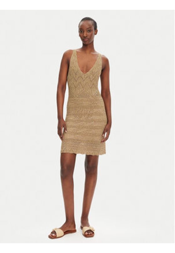 TwinSet - TWINSET Sukienka dzianinowa 251TT3198 Beżowy Slim Fit. Kolor: beżowy. Materiał: wiskoza