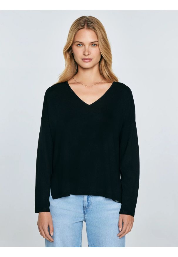 Big-Star - Sweter damski z wiskozy czarny Faustii 906. Okazja: na co dzień. Kolor: czarny. Materiał: wiskoza. Styl: elegancki, casual