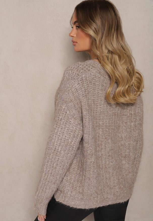 Renee - Beżowy Rozpinany Kardigan z Wełną i Ściągaczami przy Rękawach Ciarella. Kolor: beżowy. Materiał: wełna. Sezon: zima