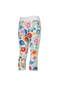 Legginsy sportowe damskie EXTREME HOBBY FOLK 2 3/4. Kolor: biały. Materiał: poliester, elastan. Sport: fitness