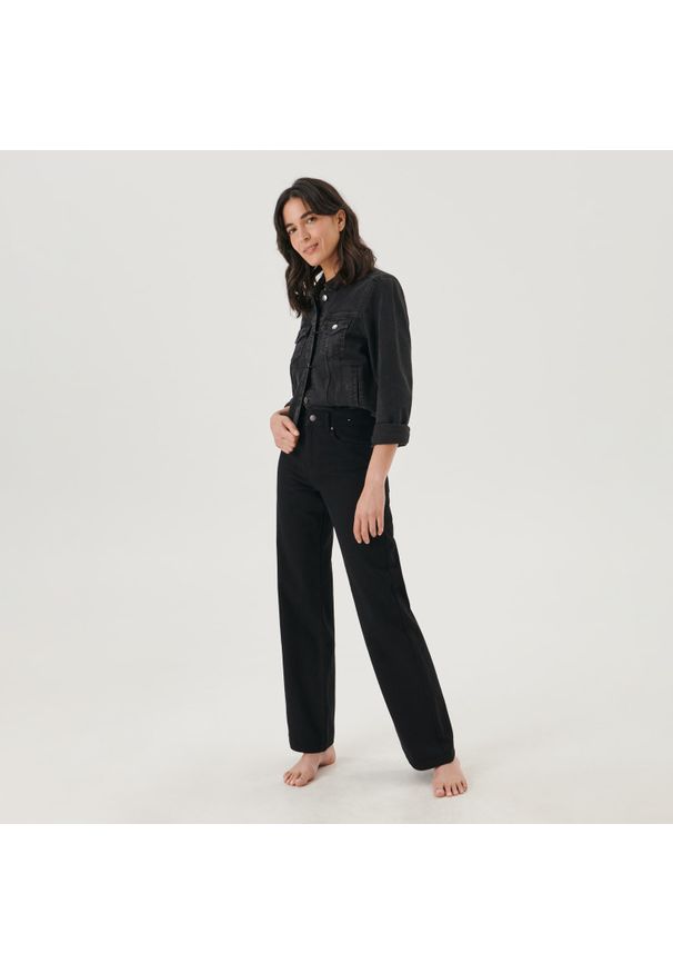 Sinsay - Jeansy wide leg high waist - Czarny. Stan: podwyższony. Kolor: czarny