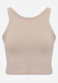 Renee - Beżowy Top na Ramiączkach Basic Prążkowany Zitira. Okazja: na co dzień. Kolor: beżowy. Materiał: prążkowany. Długość rękawa: na ramiączkach. Styl: casual #8