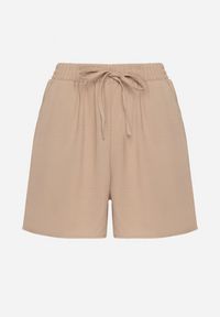 Born2be - Ciemnobeżowe Szorty z Wysokim Stanem i Wiązaniem Lunadria. Okazja: na co dzień. Stan: podwyższony. Kolor: beżowy. Styl: elegancki, casual #3