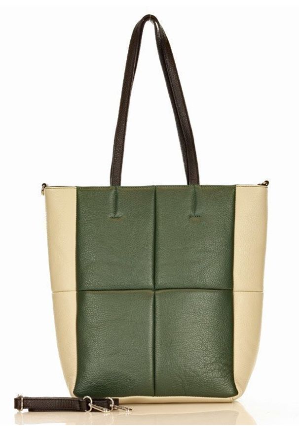 MAZZINI - Zielona Oryginalna Torba Skórzana Shopper Bag XL. Kolor: zielony. Materiał: skórzane