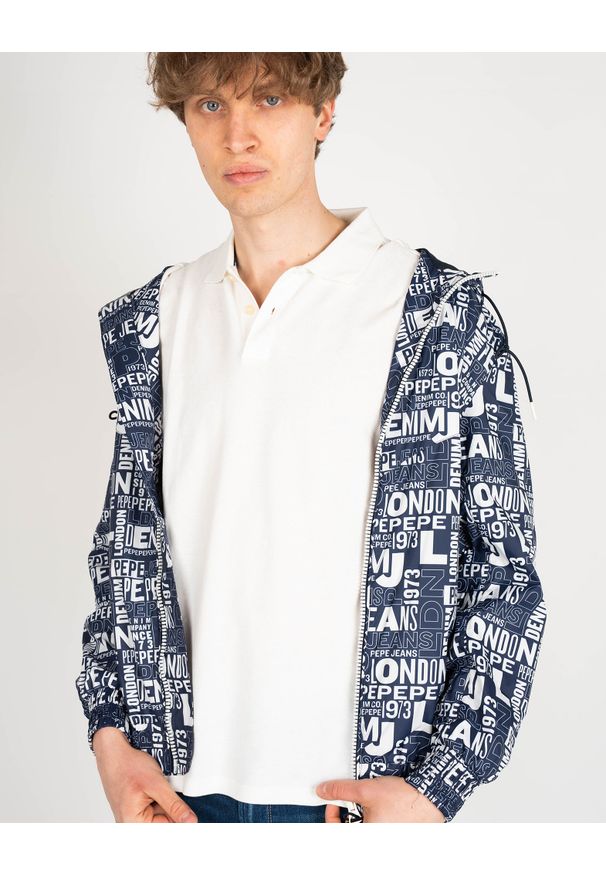Pepe Jeans Kurtka "Tony" | PM402412 | Tony | Mężczyzna | Biały, Granatowy. Okazja: na co dzień. Typ kołnierza: kaptur. Kolor: biały, niebieski, wielokolorowy. Materiał: poliester. Wzór: nadruk, aplikacja. Styl: casual