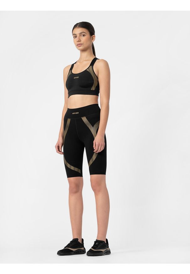 4f - 4F Legginsy kolarki treningowe kompresyjne 4FPRO damskie M. Stan: podwyższony. Kolor: czarny. Materiał: materiał. Wzór: nadruk. Sport: fitness
