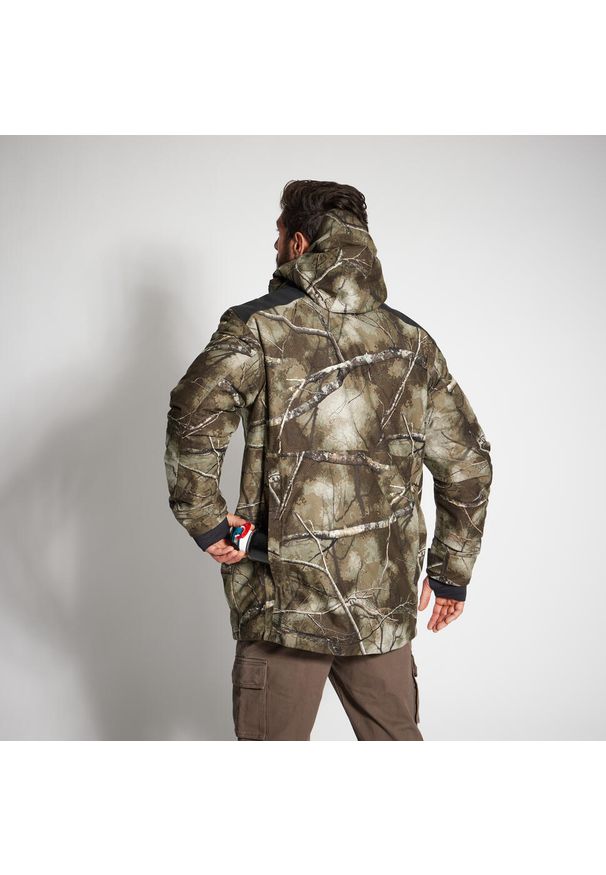 SOLOGNAC - Kurtka myśliwska Solognac 500 Warm wodoodporna camo treemetic. Kolor: zielony, wielokolorowy, brązowy. Materiał: polar, tkanina