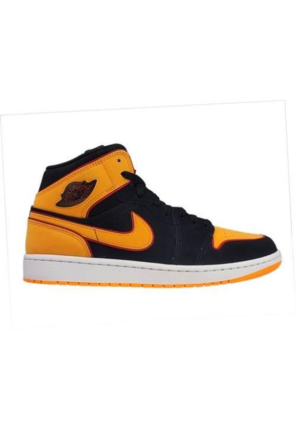 Buty do chodzenia męskie Nike Air Jordan 1 Mid Se. Kolor: żółty, czarny, pomarańczowy, wielokolorowy. Materiał: syntetyk, materiał. Szerokość cholewki: normalna. Model: Nike Air Jordan. Sport: turystyka piesza