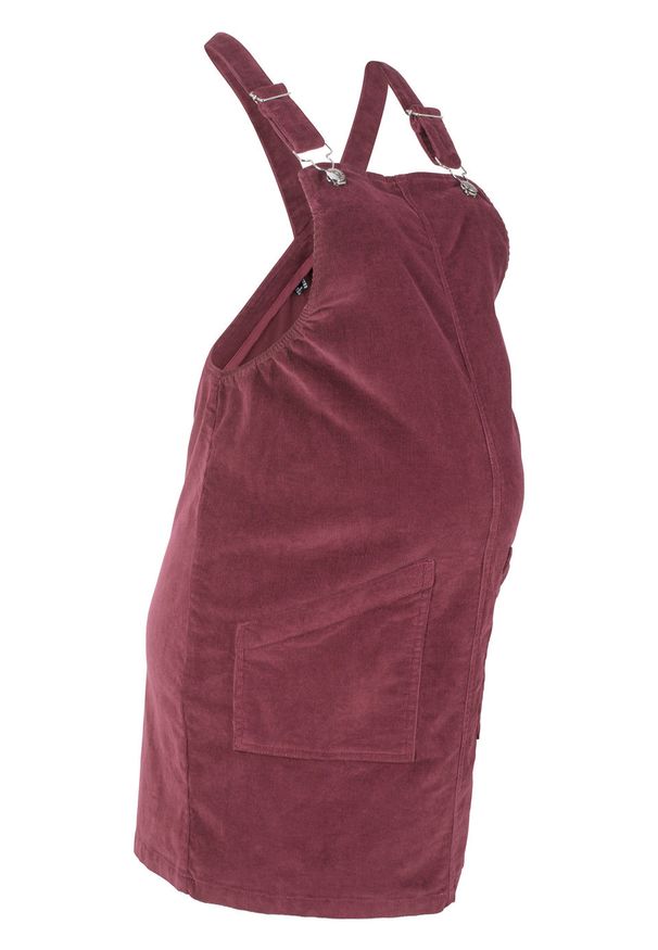 Sukienka ogrodniczka ciążowa sztruksowa bonprix czerwony klonowy. Kolekcja: moda ciążowa. Kolor: czerwony. Materiał: sztruks, bawełna, materiał, elastan. Styl: elegancki