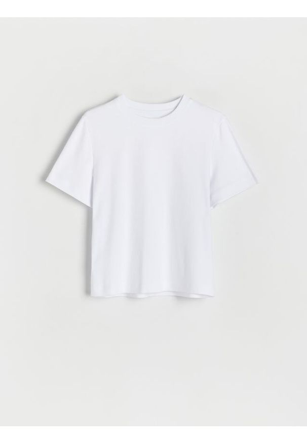 Reserved - T-shirt regular z merceryzowanej bawełny - biały. Kolor: biały. Materiał: bawełna