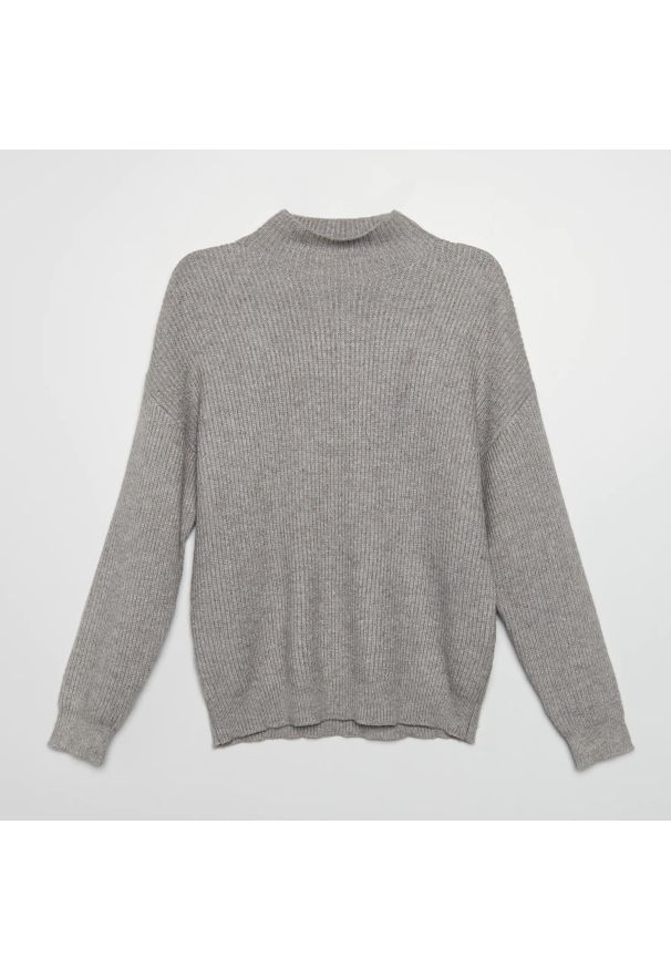 Cropp - Sweter z prążkowanej dzianiny - Jasny szary. Kolor: szary. Materiał: dzianina, prążkowany