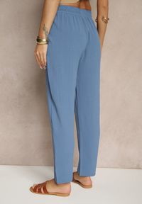Renee - Niebieskie Spodnie z Bawełną o Szerokim Kroju High Waist Fanelithia. Okazja: na co dzień. Stan: podwyższony. Kolor: niebieski. Materiał: bawełna. Styl: casual #2