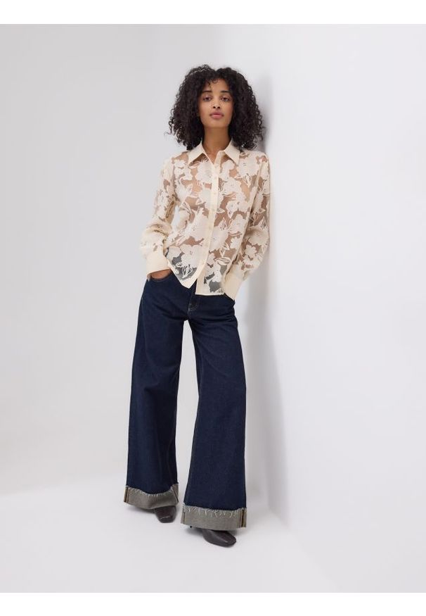 Reserved - Koszula z wiskozą - beżowy. Kolor: beżowy. Materiał: wiskoza