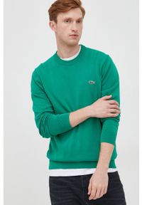 Lacoste sweter bawełniany męski kolor zielony lekki. Okazja: na co dzień. Kolor: zielony. Materiał: bawełna. Długość rękawa: długi rękaw. Długość: długie. Styl: casual